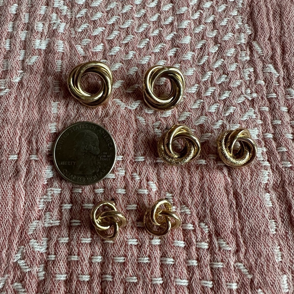 Gold Knot Stud Earrings Trio